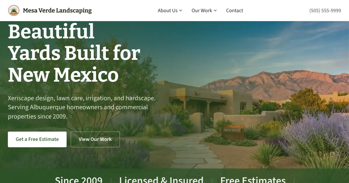 Screenshot of Mesa Verde Landscaping website